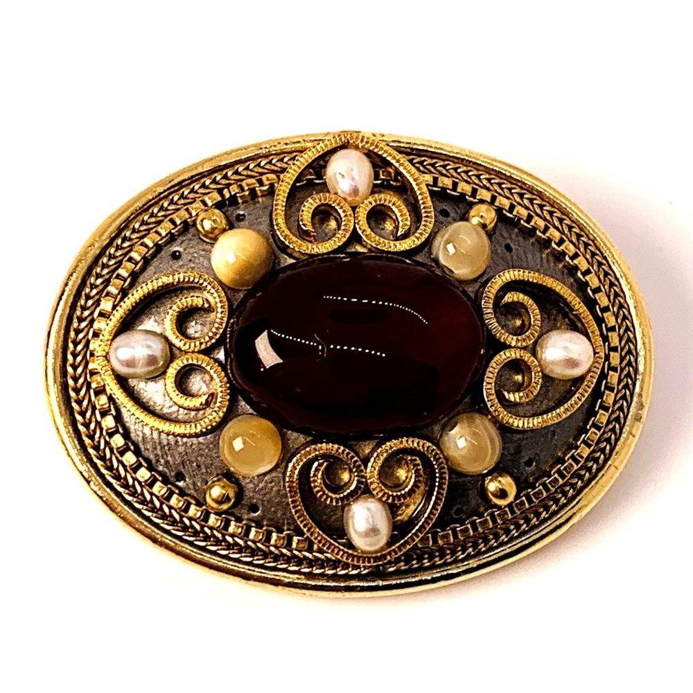 MICHAL GOLAN Brooch Silver Gold Natural Stones Handmade